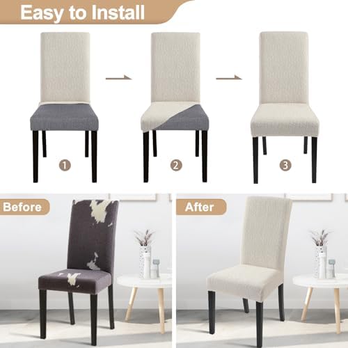 SearchI Jacquard Dining Chair Covers Set of 6 Beige Floral