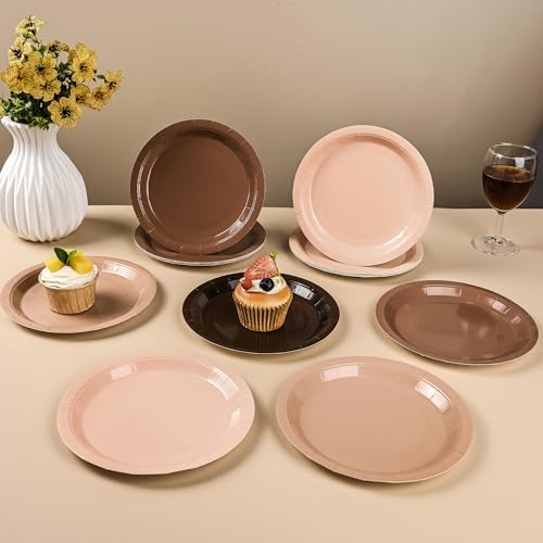 24Pcs Gradient Brown Party Plates 7 Inch for Holidays