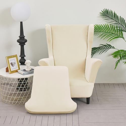 PENDEJATO Wing Chair Slipcovers 2 Piece Velvet Light Beige