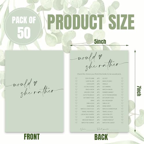 Whaline 50 Sheets Sage Green Bridal Shower Game Cards
