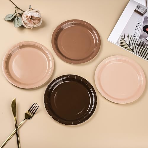 24Pcs Gradient Brown Party Plates 7 Inch for Holidays