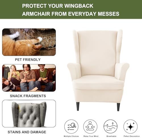 HAOYONG 2 Piece Wingback Chair Covers Waterproof Spandex