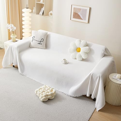 MEETSKY 3 Cushion Sofa Covers 91x134 White Chenille Blend