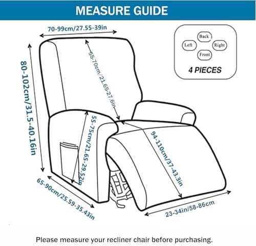 KRFOONN Stretch Recliner Chair Covers 4-Piece Non-Slip Lazy Boy Protector