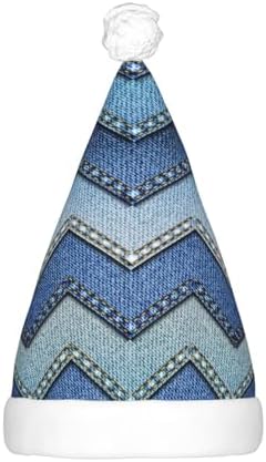 Gradient Blue Denim Print Christmas Hat with LED Lights