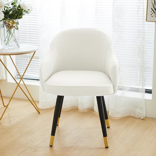 Stretchy Curved Back Dining Chair Covers with Arms 2PCS White