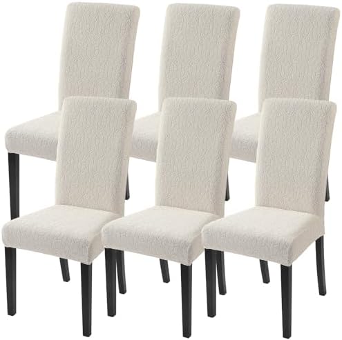 SearchI Jacquard Dining Chair Covers Set of 6 Beige Floral