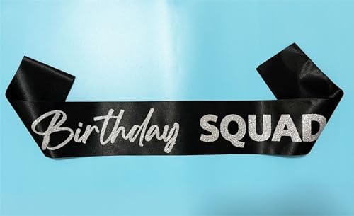 Birthday Squad Sash Set 8 Pack - Black with Silver