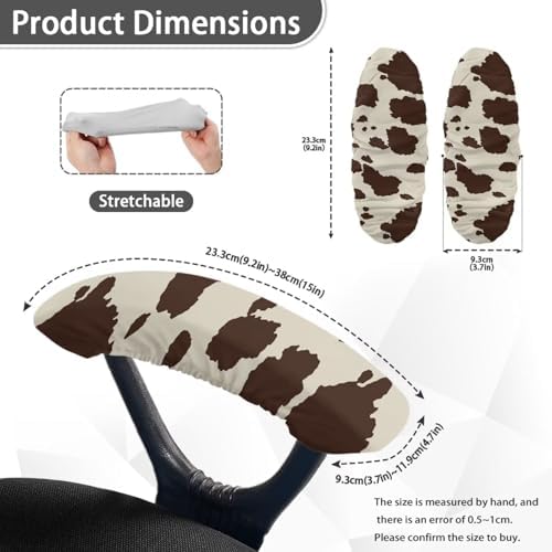 Brown Cow Print Rotating Chair Arm Cover Stain Resistant