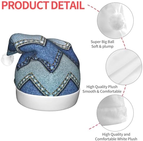 Gradient Blue Denim Print Christmas Hat with LED Lights