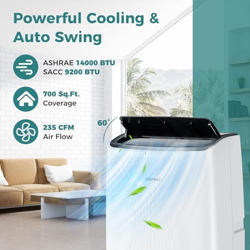 Costway 14000BTU Portable AC with Heat WiFi Fan Dehumidifier