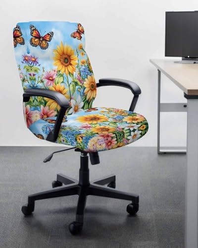 Large Office Chair Cover with Zipper and Butterfly Print