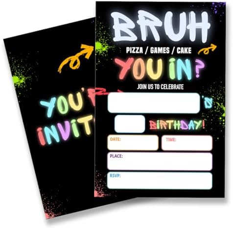 Boy Games Birthday Party Invitation Set of 20 with Envelopes
