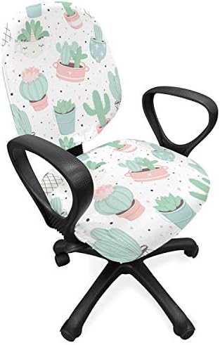 Lunarable Succulent Office Chair Slipcover Soft Pink