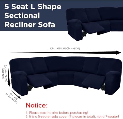 Peryiter 7 Pcs L Shape Sectional Recliner Sofa Covers