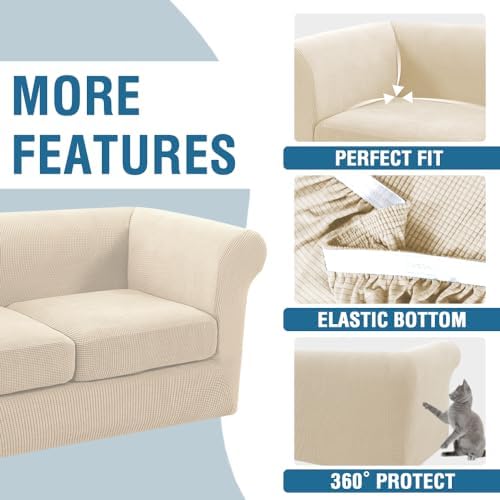 HVERSAILTEX 3 Piece Stretch Sofa Covers for 2 Cushion Couch