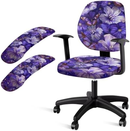 Butterfly Hibiscus Print Office Chair Cover Set 4 Piece