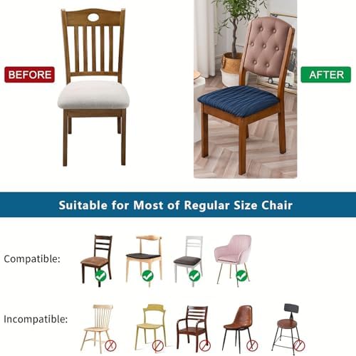 Doottoo Stretch Jacquard Seat Covers - 4 PCS Navy Dining Chair Cushion Slipcovers