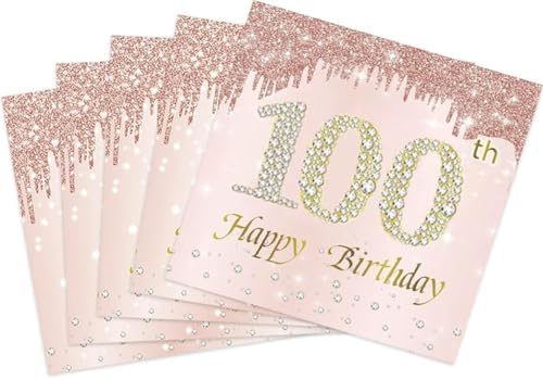 40PCS Rose Gold Birthday Napkins 100th Anniversary Decor 2-Ply