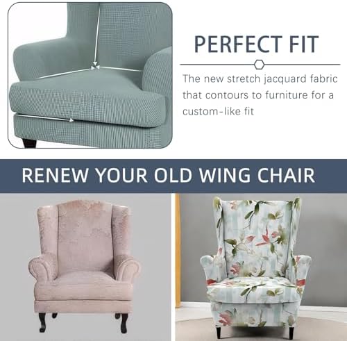 Printed Wingback Chair Cover Retro Floral 2 Pieces Farmhouse Armchair Protector