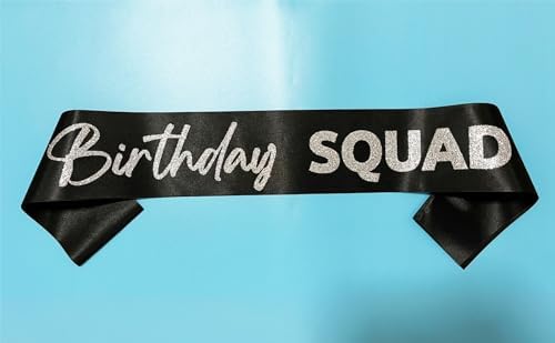 Birthday Squad Sash Set 8 Pack - Black with Silver