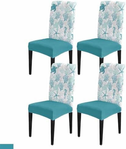 DecorLovee Turquoise Coastal Dining Chair Covers Set of 4