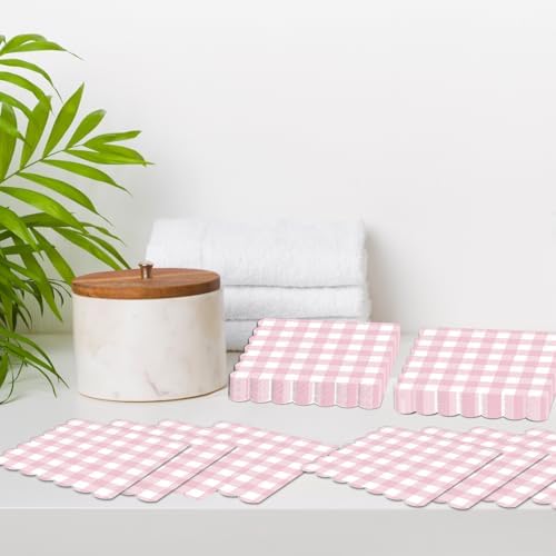 100Pcs Pink Scalloped Gingham Napkins for Parties and Home Use