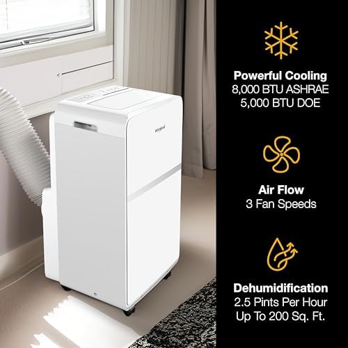 Whirlpool 8000 BTU Portable Air Conditioner with Dehumidifier White