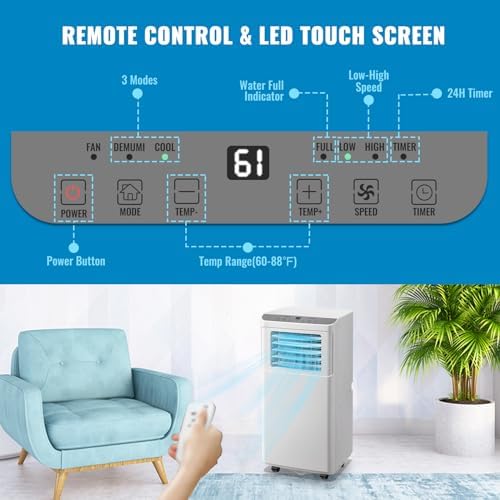 WANAI 8000 BTU Portable AC with Dehumidifier and Fan