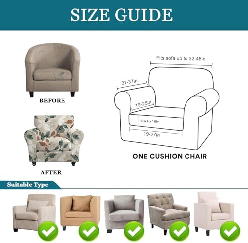 FUANGUI 2 Piece Chair Covers Stretch Armchair Protector with Cushion Cover