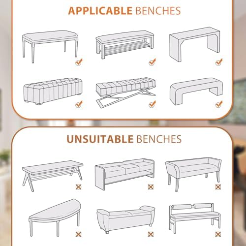 NICEEC Spandex Stretch Dining Bench Cover with Removable Skirt