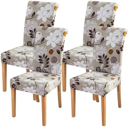 FORCHEER Chair Covers Set of 4 Beige Floral Stretch