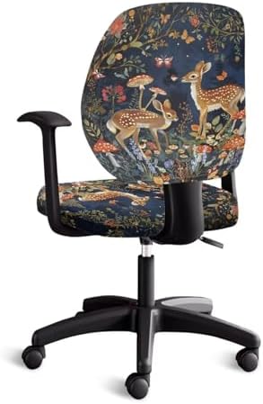 2 Pcs Retro Deer Rabbit Print Office Chair Slipcover