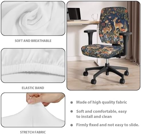 2 Pcs Retro Deer Rabbit Print Office Chair Slipcover
