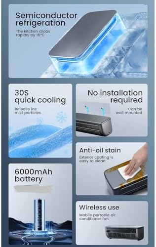 Portable Wireless Wall Mounted Air Conditioner with 6000mah Battery