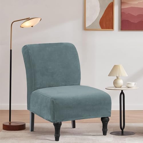 Velvet Armless Chair Covers Stone Blue