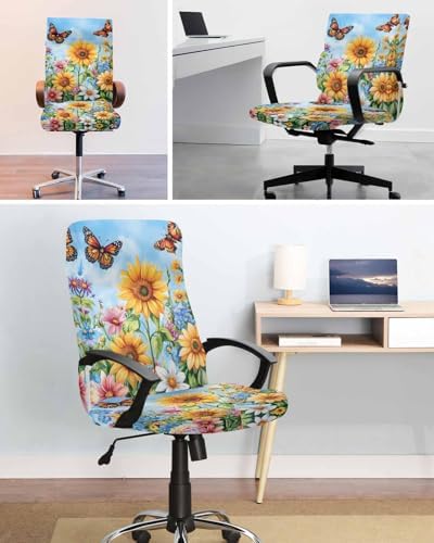 Large Office Chair Cover with Zipper and Butterfly Print