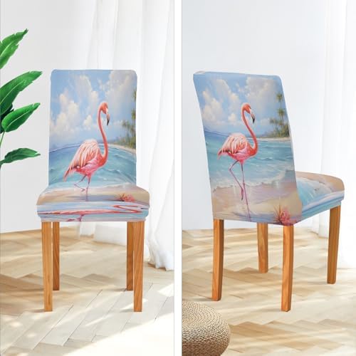 ALAZA Beach Pink Flamingo Dining Chair Slipcovers