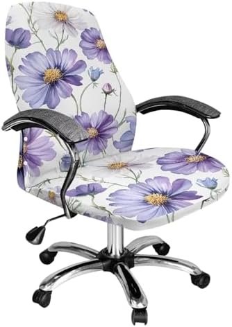 Purple Daisy Floral Print Office Chair Cover