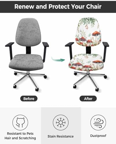Mushroom Eucalyptus Office Chair Cover 2 Piece Set