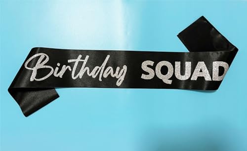Birthday Squad Sash Set 8 Pack - Black with Silver