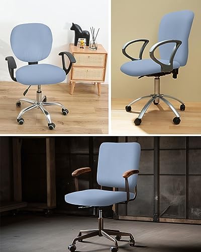 YOKOU Office Chair Covers Stretchable Light Blue Elastic Removable Rotating Desk Chair Slipcovers