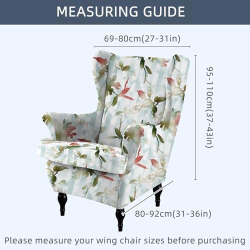 Printed Wingback Chair Cover Retro Floral 2 Pieces Farmhouse Armchair Protector