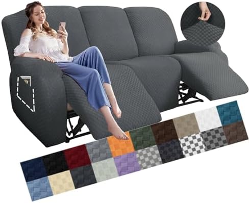 YEMYHOM 8 Piece Stretch Recliner Sofa Cover Dark Gray