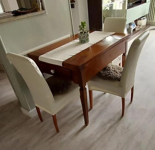 Faux Leather Waterproof Stretch Dining Chair Covers Cream 4