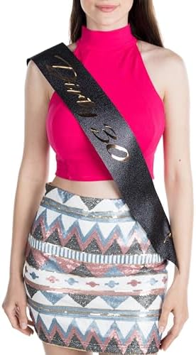 Funky Junque Glitter Sash - Dirty 30 Black