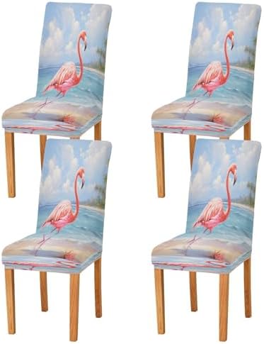 ALAZA Beach Pink Flamingo Dining Chair Slipcovers