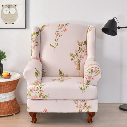 Chickwin Stretch Wingback Chair Slipcover with Pink Flower Design