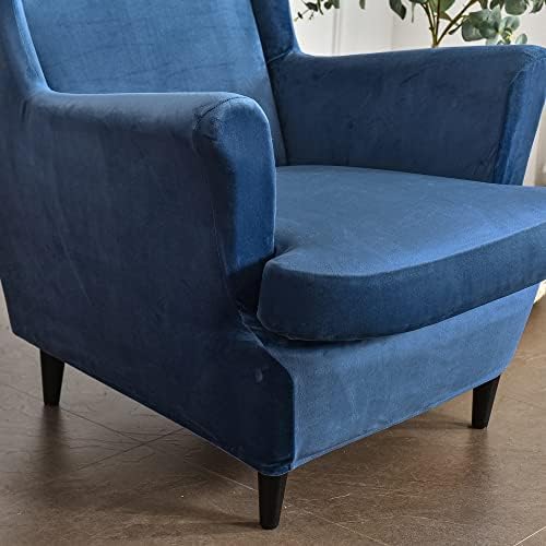 GULI Wingback Chair Cover 2-Piece Velvet Navy Blue