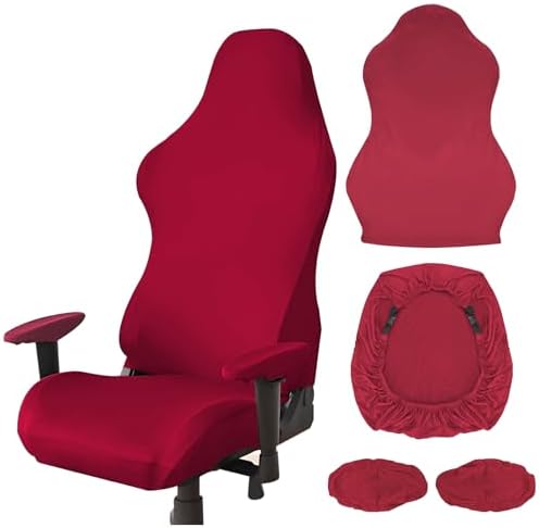 Red Polyester Gaming Chair Cover Set with 2 Armrest Covers